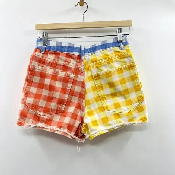 Farm Rio Checkered Gingham Colorful Denim Shorts